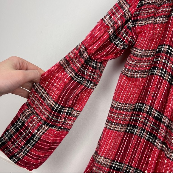Free People Sequin Embellished Plaid Holiday Oversized Top - Picture 4 of 6